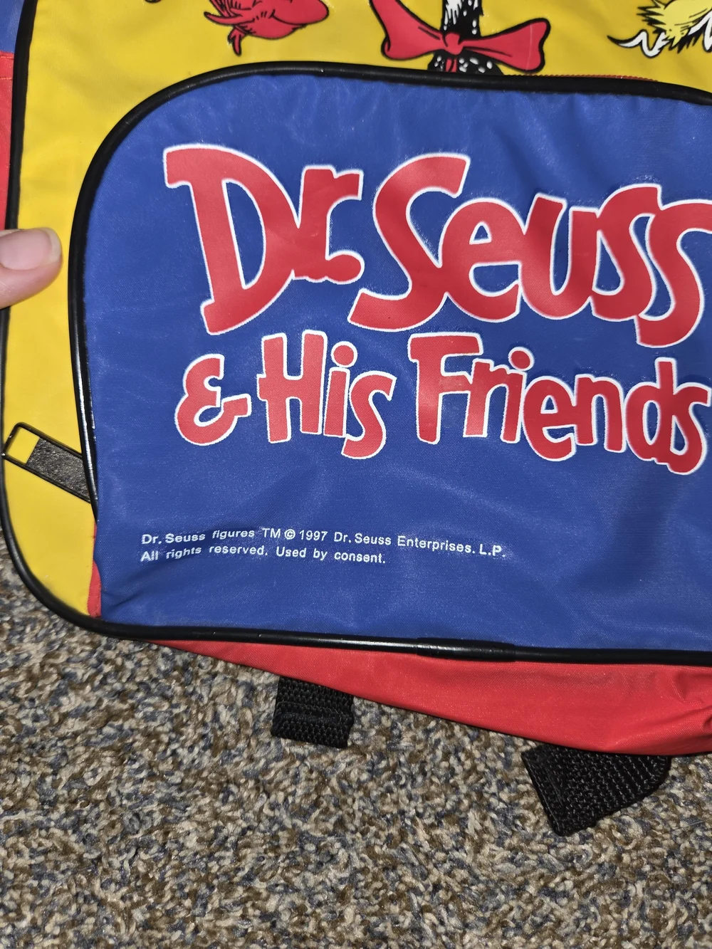 1997 Dr. Seuss Yellow & Blue 'Dr. Seuss & His Friends' Backpack